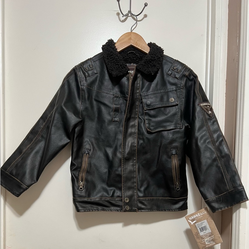 Hawke & Co. Boys Size 4T Aviator Bomber Brown Jacket Water Resistant NWT